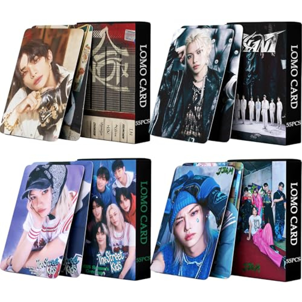 PYAJUU 4Pack/220Pcs Stray Kids Photocard Set KPOP HOP Album Cards GIANT Photocards ATE Post Cards Straykids 2025 Season's Greetings Stray Kids Merch Gift for STAY