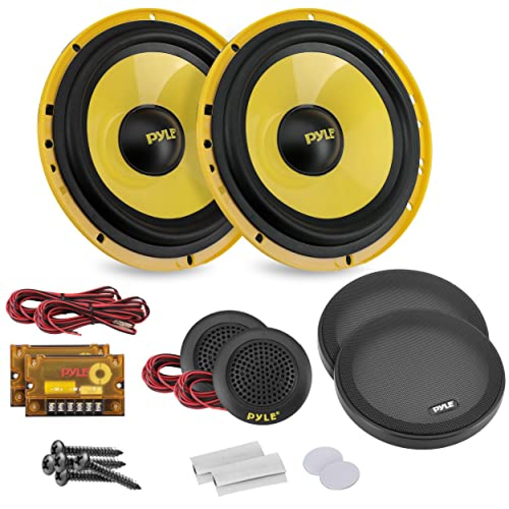 Pyle 2 Way Custom Component Speaker System - 6.5” 400 Watt, with Electroplated Plastic Basket, Butyl Rubber Surround & 40 Oz Magnet Structure - Wire Installation Hardware Set Included - PLG6C, Yellow Car Speakers & Subwoofer Fiyatı