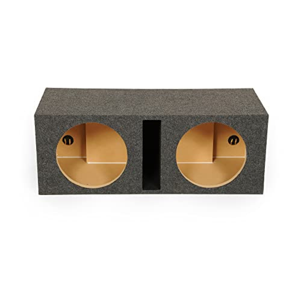 Q Power QBASS Dual 12 Inch Heavy Duty MDF Material Car Audio Subwoofer Enclosure Boxes with Shared Slot Port Vent and Dual Chamber Design, Charcoal