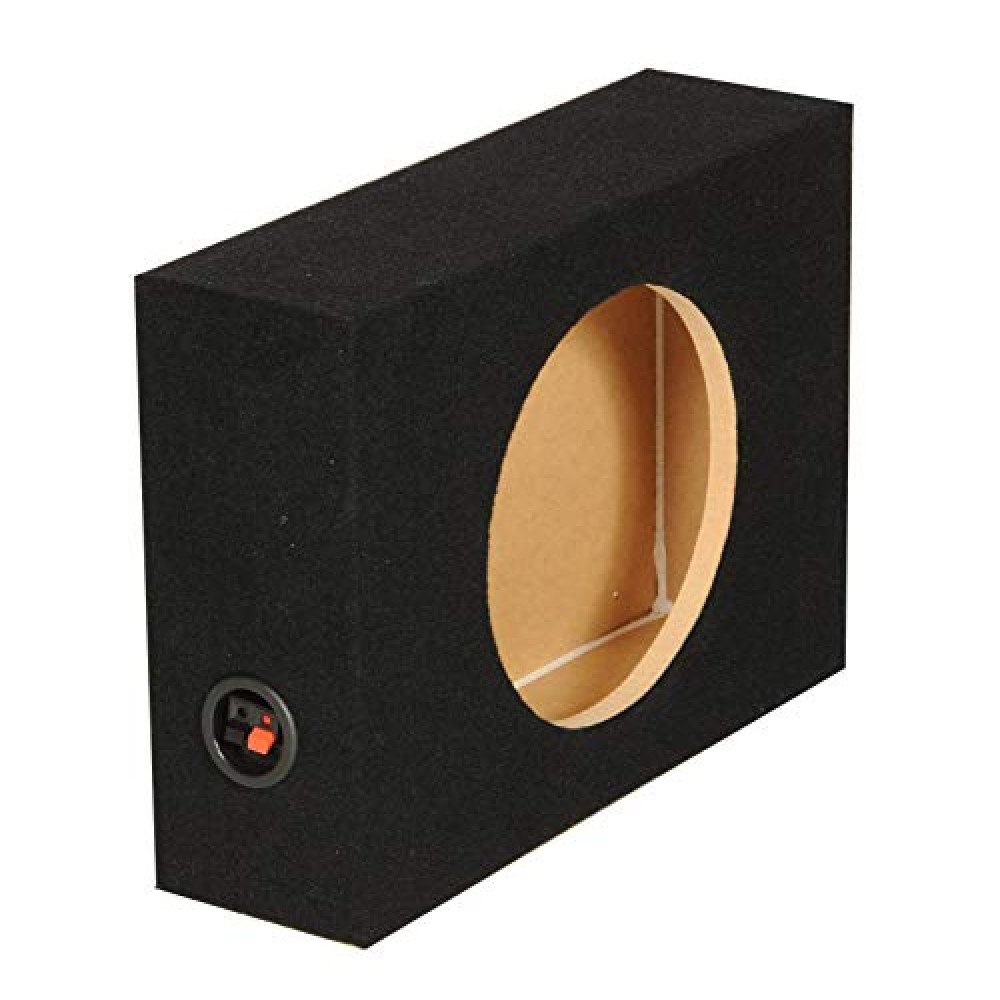 Q-Power Shallow Single 12 Inch Heavy Duty Sealed MDF Material Truck Audio Subwoofer Enclosure Box with Durable Carpeted Exterior, Charcoal Gray