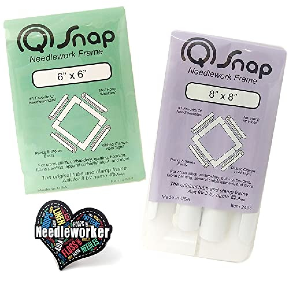Q-Snap Set: 6 x 6 inch and 8 x 8 inch Frames Plus Decorative 'Needleworker' Sticker