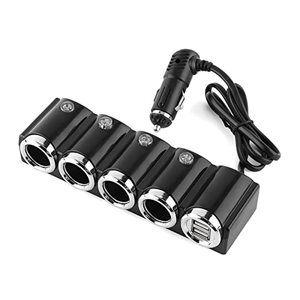 QANYEGN Adapter, Car Plug Adapter, 12V/24V USB 4 Way Car Cigaree Lighter Socket Splier for Multiple Electronic Devices