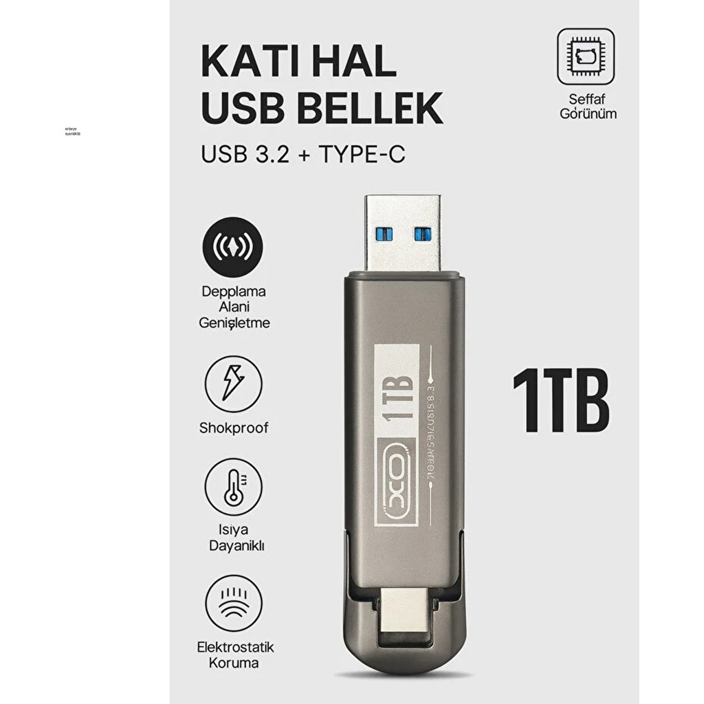 Qasul 1tb USB 3.2 + Type-C Çift Girişli Taşınabilir Flash Bellek – Yüksek Hızlı, Dayanıklı ve Şok Korumalı - Gri Metal Bilgisayar Çevirici ve Adaptörü Fiyatı