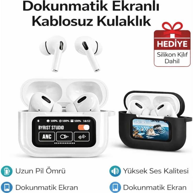 Qasul Dokunmatik Ekranlı Kablosuz Bluetooth Kulaklık LED Ekranlı Hi-Fi Ses Kalitesi Bluetooth 5.4 Silikon Kılıf Hediye - Beyaz Bluetooth Kulaklık Fiyatı