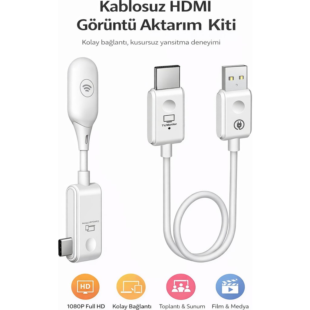Qasul Kablosuz HDMI Ekran Yansıtma Aparatı Gecikmesiz 1080P Full Hd, Tak-Çalıştır Anında Tv’ye Yansıt - CS7 Bilgisayar Çevirici ve Adaptörü Fiyatı