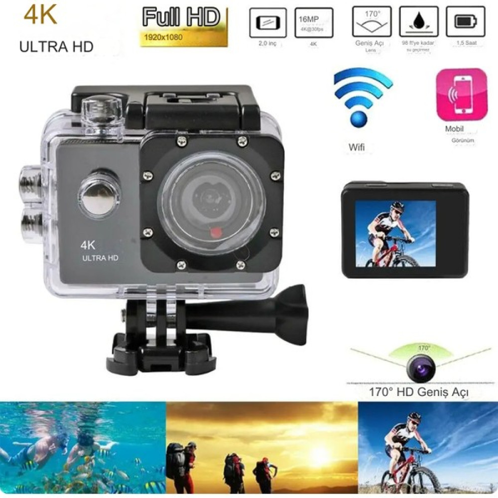 Qasul Profesyonel Çok Fonksiyonlu Ultra 4K 1080P Eylem Wifi Kamera Dv Spor Kamera Mini Akıllı Su Altı Kamera Su Geçirmez - Siyah Aksiyon Kameralar Fiyatı