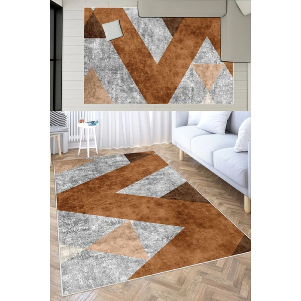 Qatalina Dijital Baskılı Kaymaz Taban Dot Taban Salon Halısı Mutfak Halısı YOLLUK,QATALINAA62 - 100 x 200 cm - Kahve Salon Halısı Fiyatı