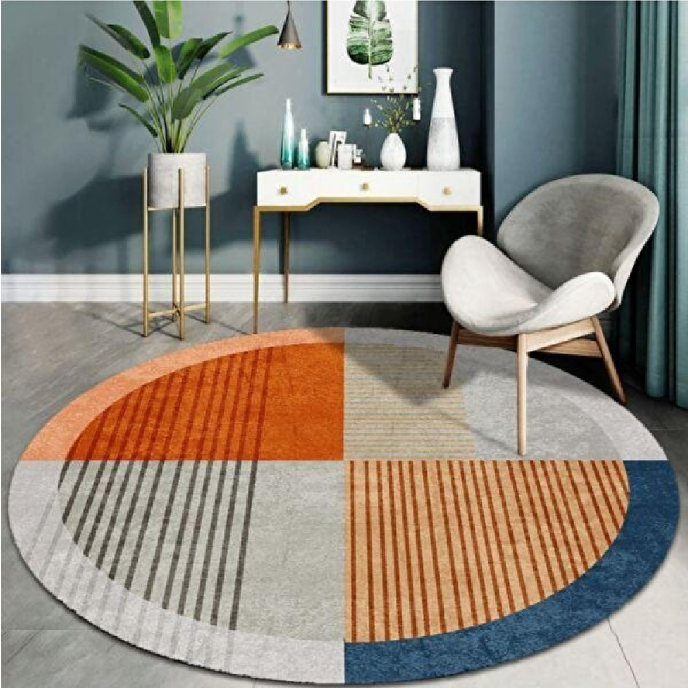 Qatalina Dijital Baskılı Kaymaz Taban Yıkanabilir Modern Mavi Gri Tonlu Yuvarlak Salon ve Antre Halısı - Renkli - 160 x 160 cm Salon Halısı Fiyatı