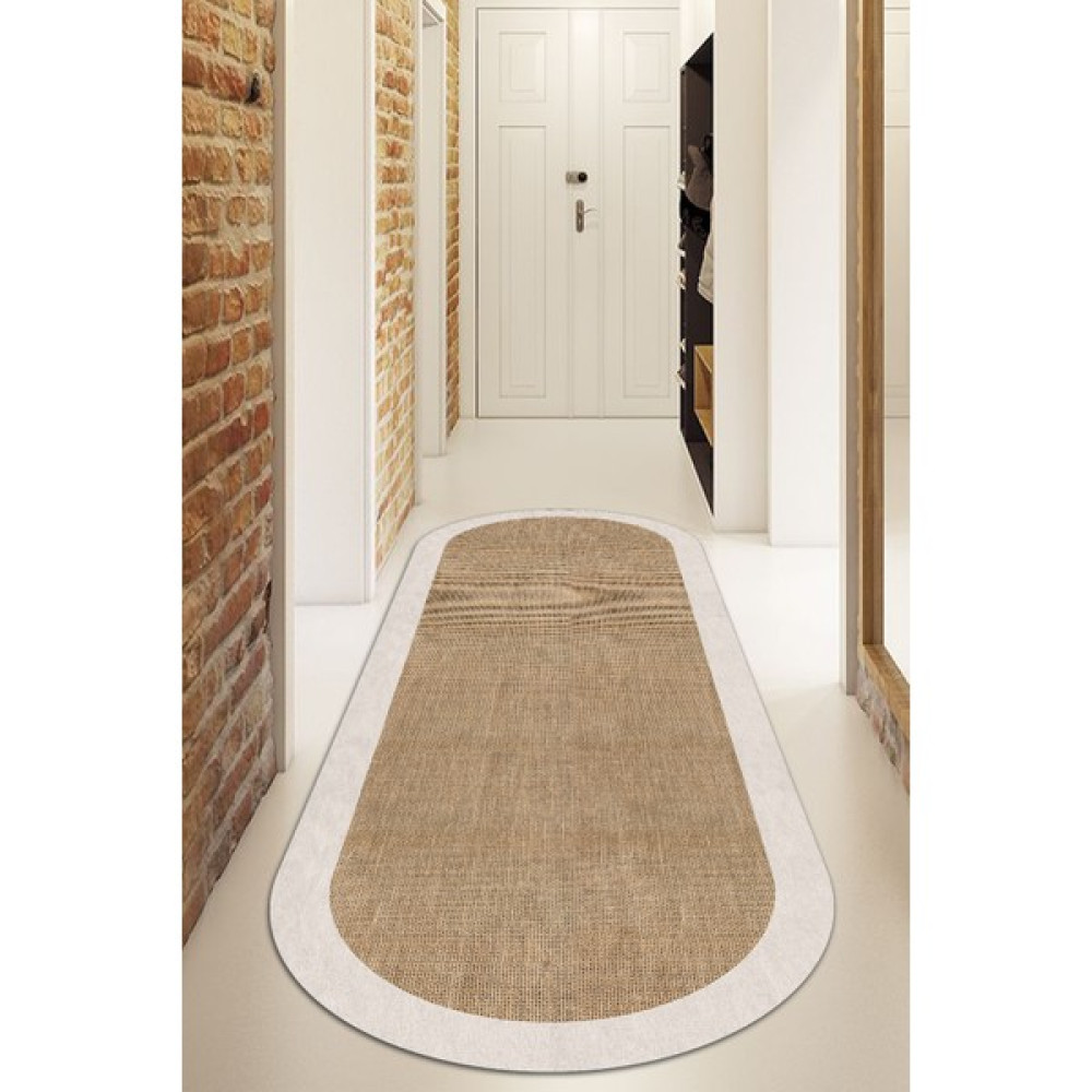 Qatalina Dijital Kaymaz Yıkanabilir Beyaz Jüt Görünümlü Oval Salon Halısı Mutfak Halısı Koridor Halısı YOLLUK,QATDC-7024-OVAL - 200 x 300 cm - Bej Salon Halısı Fiyatı