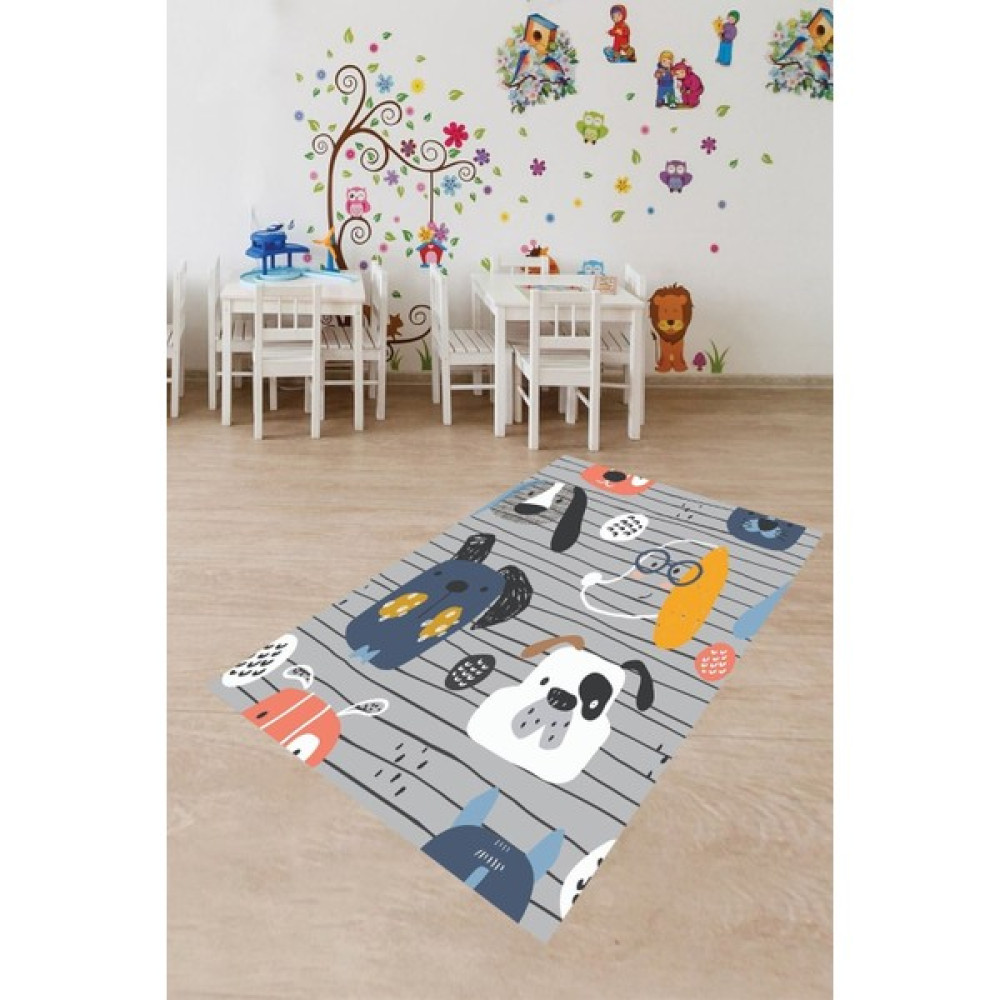 Qatalina Kedi Köpek Desenli Halı Dijital Baskı Yıkanabilir Kaymaz Taban Çocuk Odası Halısı - Gri - 120 x 180 Salon Halısı Fiyatı
