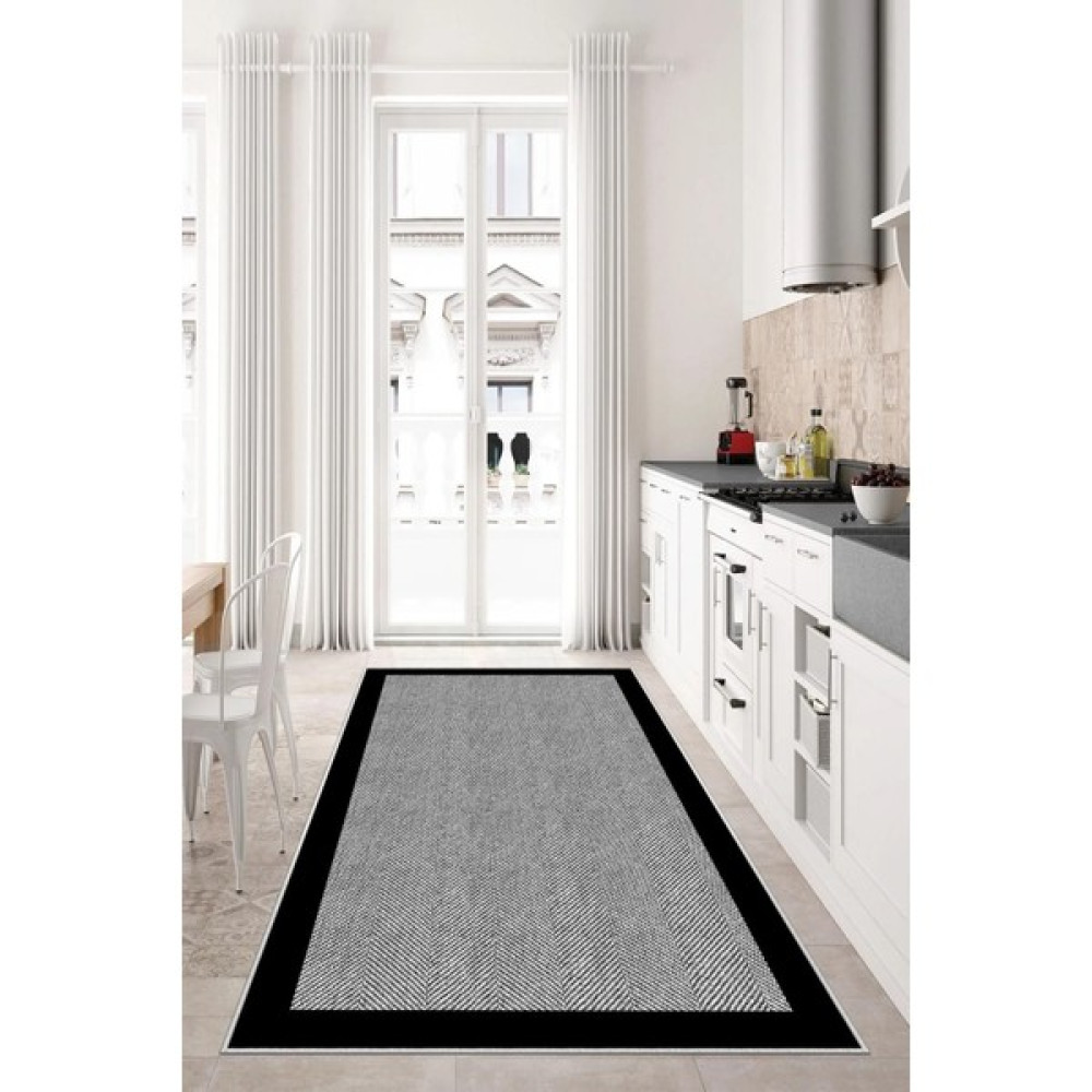 Qatalina Kesme Halı Desenli Dijital Baskı Yıkanabilir Kaymaz Taban Ince Salon Mutfak Çocuk Halısı YOLLUK,3506 - 80 x 150 cm - Siyah Salon Halısı Fiyatı