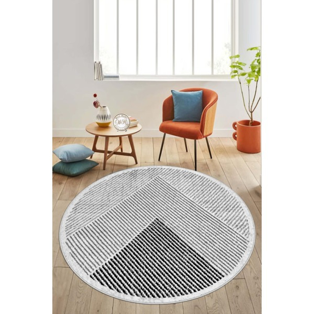 Qatalina Makinede Yıkanabilir Kaymaz Taban Leke Tutmaz Yuvarlak Salon Halısı Mutfak Halısı ve YOLLUK,QATTLVH586 - 80 x 80 cm - Gri - Siyah Salon Halısı Fiyatı