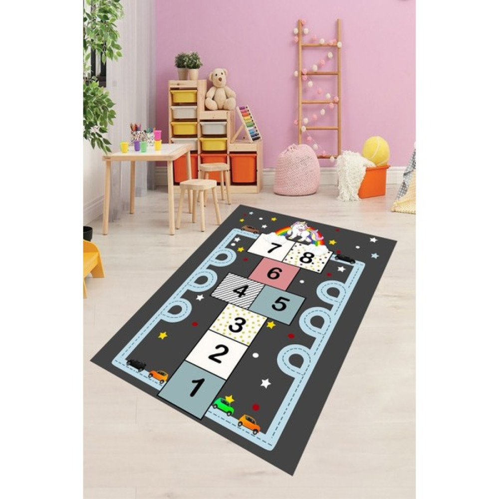 Qatalina Sek Sek Oyun Halısı Dijital Baskılı Kaymaz Taban Yıkanabilir Çocuk Odası Halısı - Gri - 80 x 50 cm Bebek Odası Halı Fiyatı