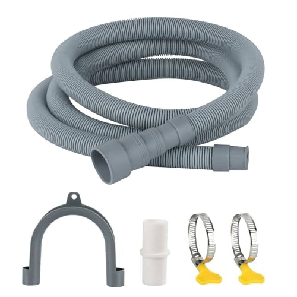 QBXMY7 2 M/6.56 Ft Washing Machine Drain Hose Extension Kit - Universal for Dishwasher, Washer, Dehumidifier - Flexible With 2 Clamps, 1U Holder Beyaz Eşya Aksesuarları Fiyatı