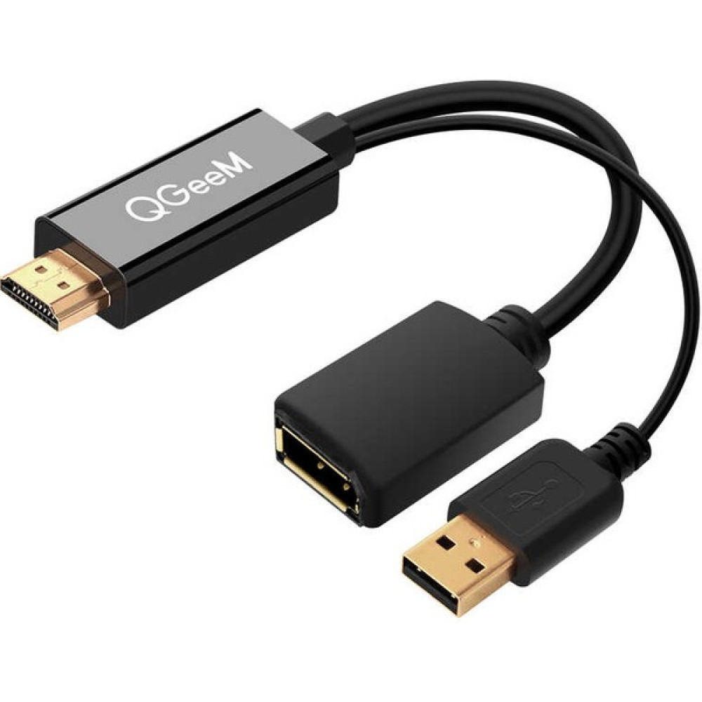 Qgeem QG-HD01 HDMI To Display Port Dönüştürücü Adaptör Görüntü Aktarım Kablosu - Siyah HDMI Kablo Fiyatı