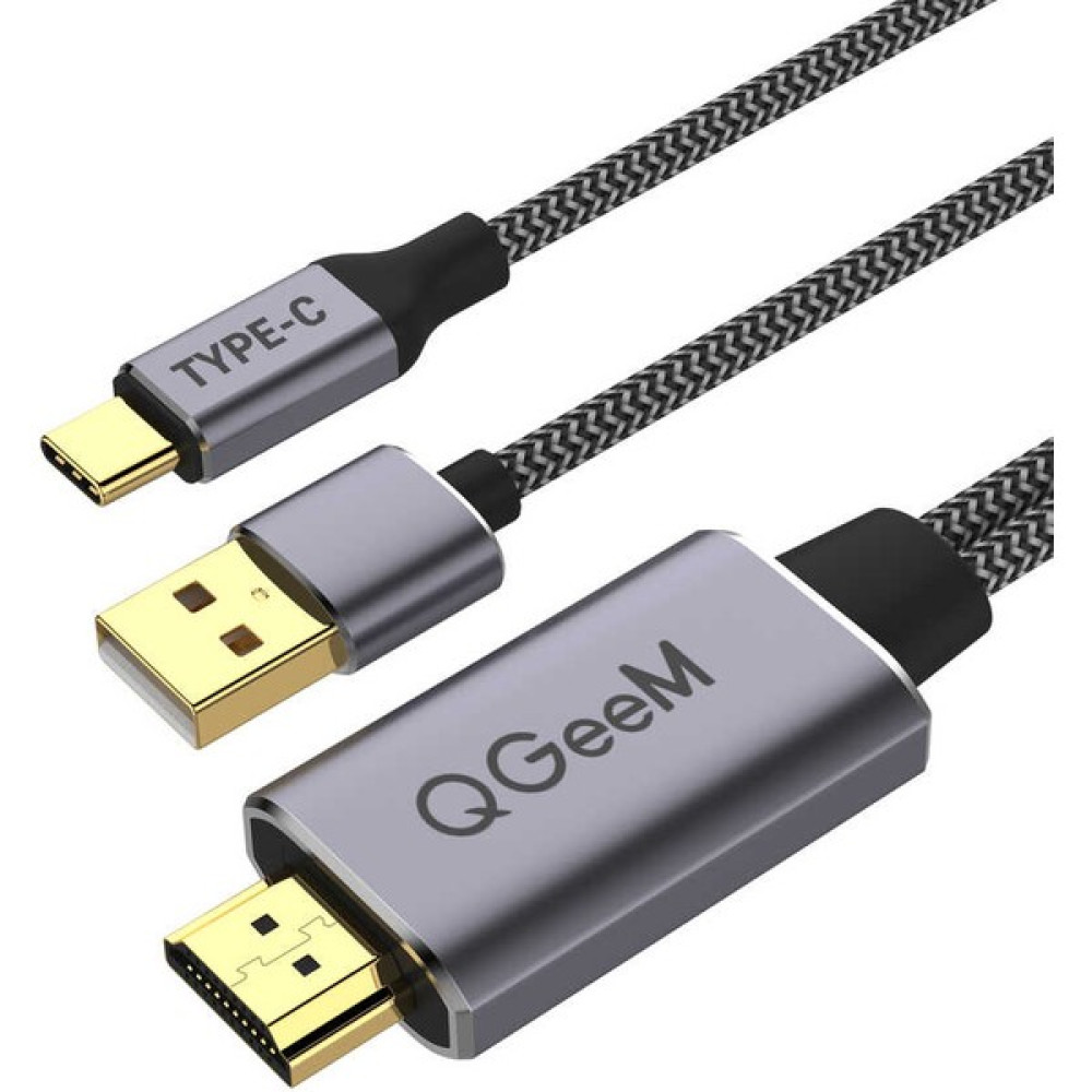 Qgeem QG-UA12 2 In 1 Type-C To HDMI 4K Kablo Pd 60W Güç Görüntü Aktarım Kablosu - Siyah HDMI Kablo Fiyatı