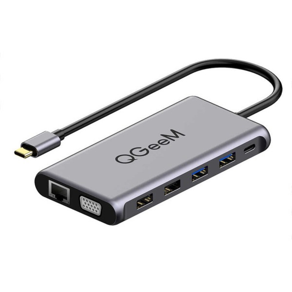 Qgeem QG-UH12-V 12 In 1 Çok Fonksiyonlu USB Çoğaltıcı Hub VGA-RJ45-HDMI-SD Kart 480 Mbps - Gri Bilgisayar Çevirici ve Adaptörü Fiyatı