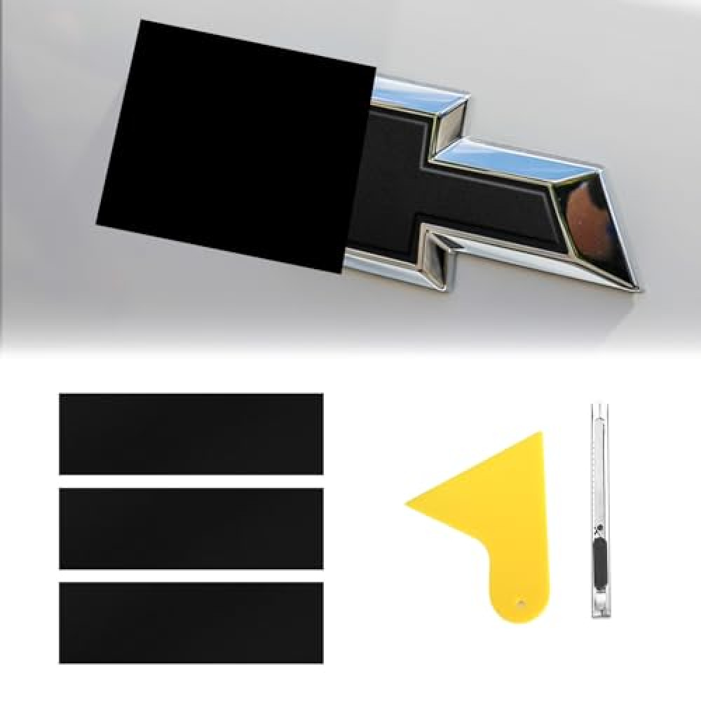 QianBao Compatible with 11.8" x 4" Chevy Bowtie Emblem Vinyl Wrap Kit with Spatula and Cutter 3 Pcs Universal Logo Overlay Black