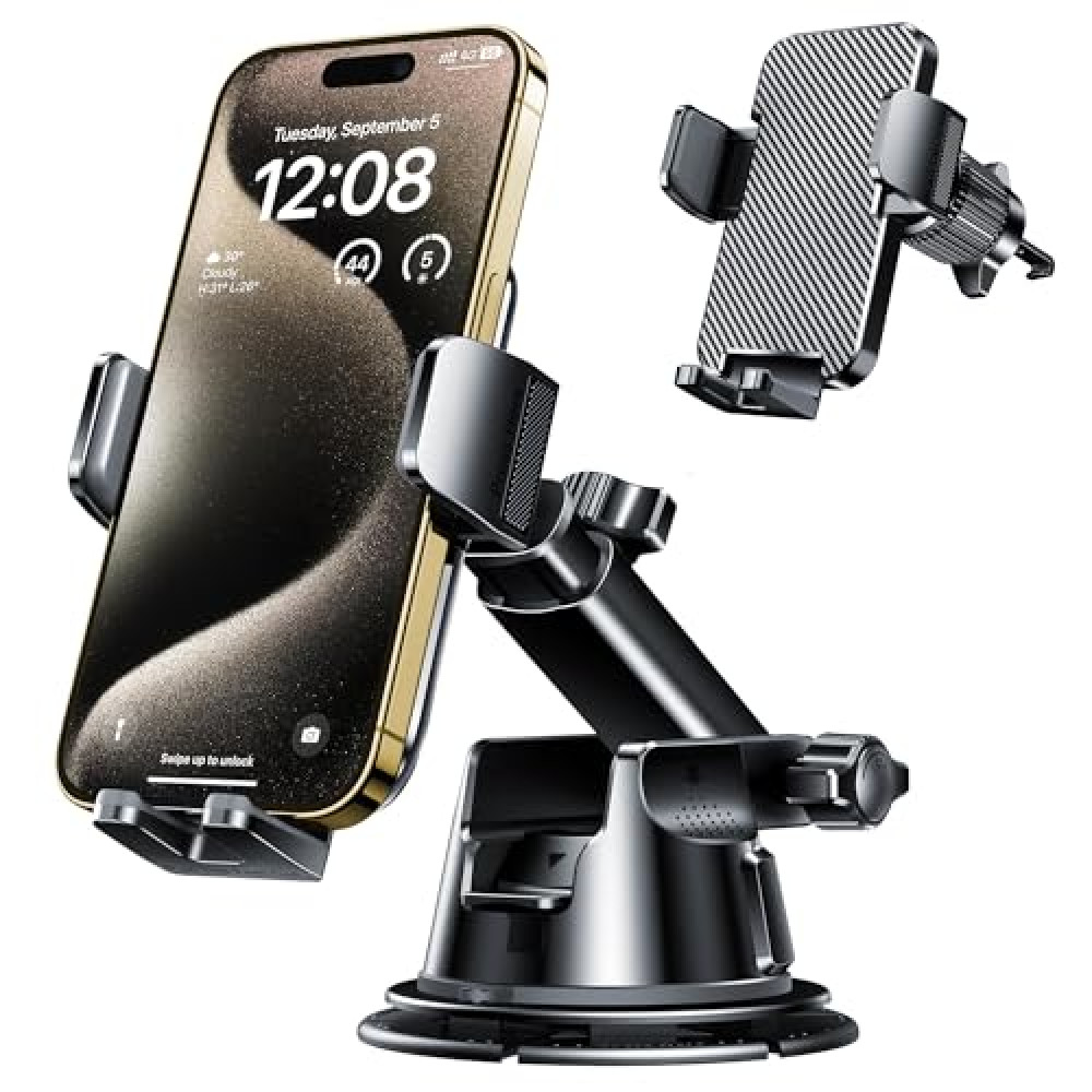 Qifutan Dash Mounted Holders Phone Holders for Your Car Phone Mount for Car Windshield Dashboard Air Vent Universal Hands Free Automobile Cell Phone Holder Fit for iPhone Smartphone