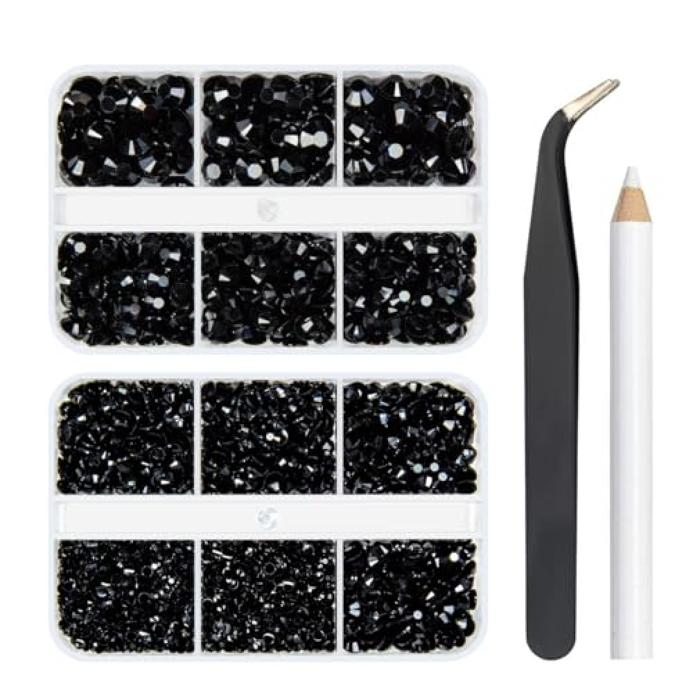 qiipii 3060PCS Black Resin Flatback Rhinestones for Crafts Pure Black Flatback Jelly Rhinestones 2mm 3mm 4mm 5mm 6mm Non Hotfix Dark Black Gems Stones Diamonds for Tumblers Mugs Bottles DIY Crafts