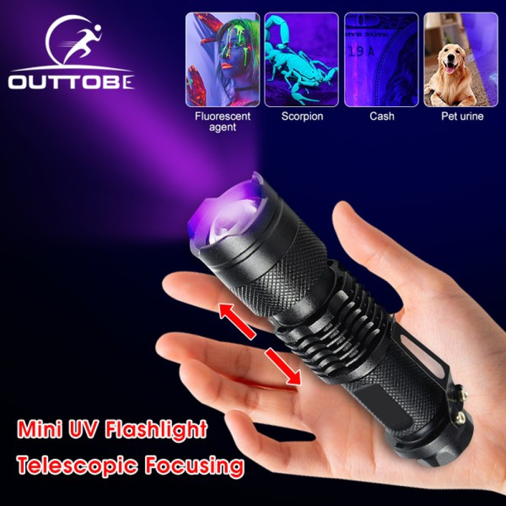 Qincao Outtobe Uv Işığı 395NM LED Siyah Işık Ahşap Lamba Teleskopik Odaklama Uv Işık Köpek Idrarı Için Taşınabilir El Feneri Evcil Hayvan Leke Akre... El Feneri Fiyatı