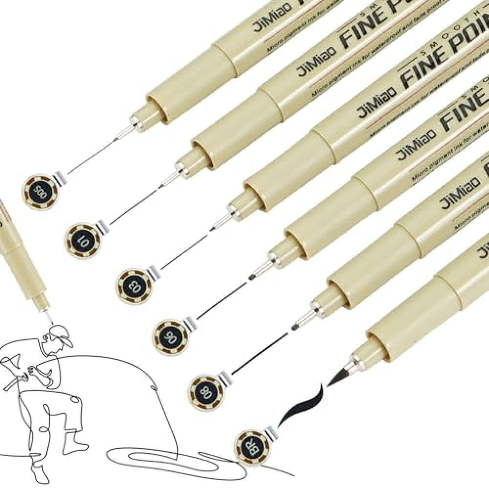 Qionew Micro Fineliner Pens, 6 Pack, Black Fineliners, Multiliner Pen Fine Line Waterproof Ink Set, Study Supplies, artist illustrations, sketches, Bible diaries, Black Art Pens