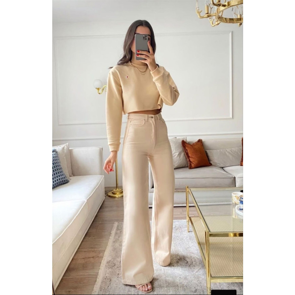 QİSSO PALAZZO BEJ BOL PAÇA KOT PANTOLON 27 Beden Bayan Jeans / Kot Pantolon Fiyatı