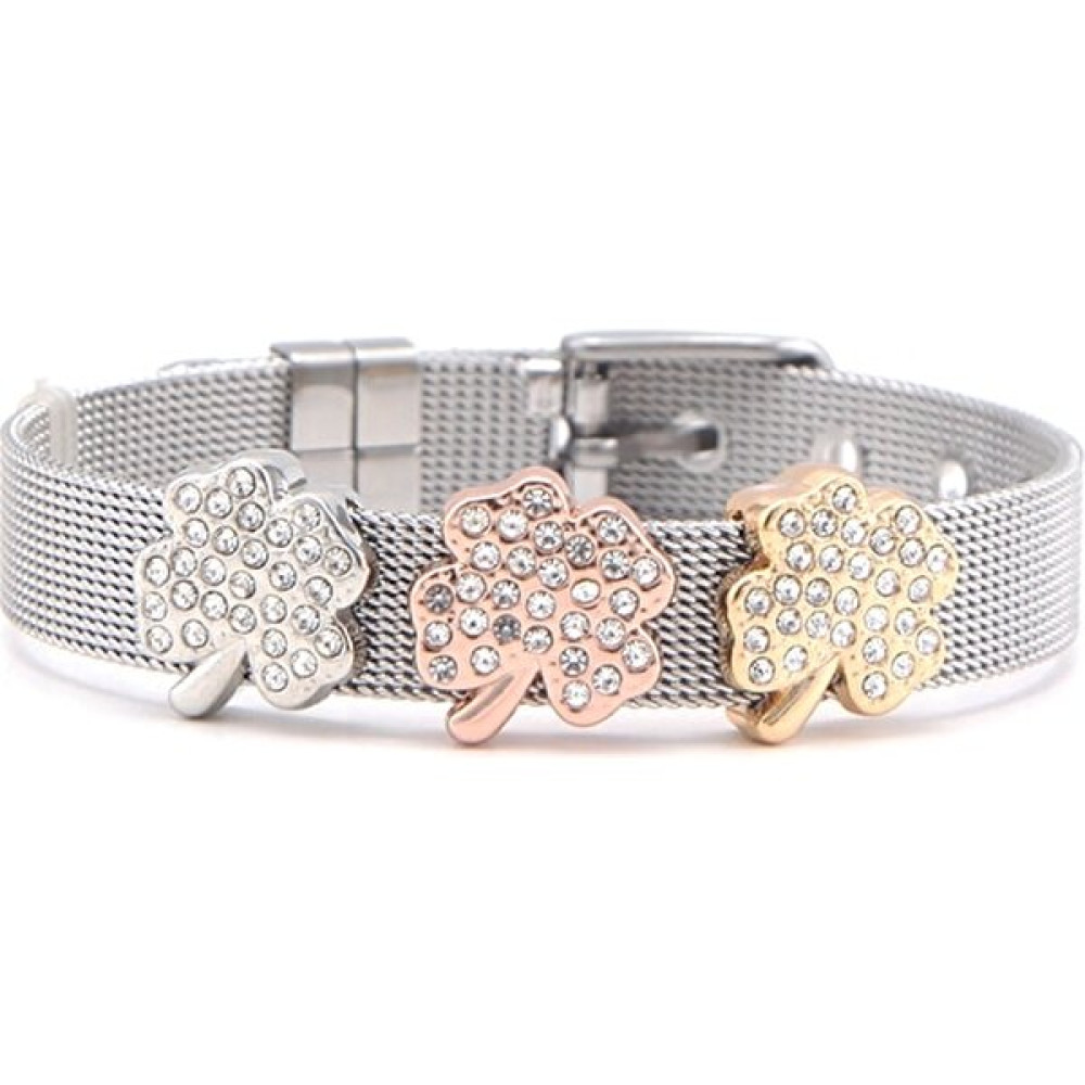 Qiuhong Shop 21CM Tarzı Set 3 Somsoar Takı Güzel Çiçek Slayt Charm Bilezik Gümüş Renkli Paslanmaz Çelik Hasır Bilezik Bilezik (Yurt Dışından) - 1 Saat ve Bileklik Aksesuarı Fiyatı
