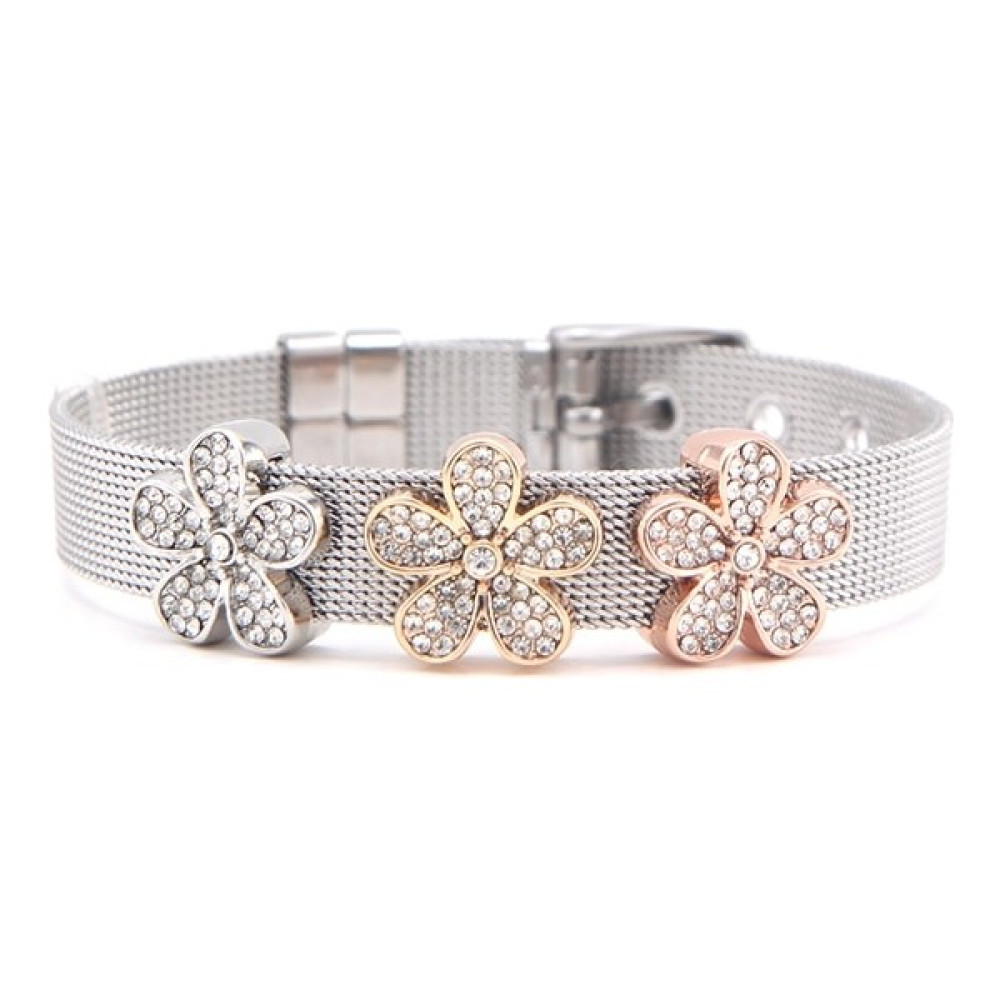 Qiuhong Shop 21CM Tarzı Set 4 Somsoar Takı Güzel Çiçek Slayt Charm Bilezik Gümüş Renkli Paslanmaz Çelik Hasır Bilezik Bilezik (Yurt Dışından) - 1 Saat ve Bileklik Aksesuarı Fiyatı