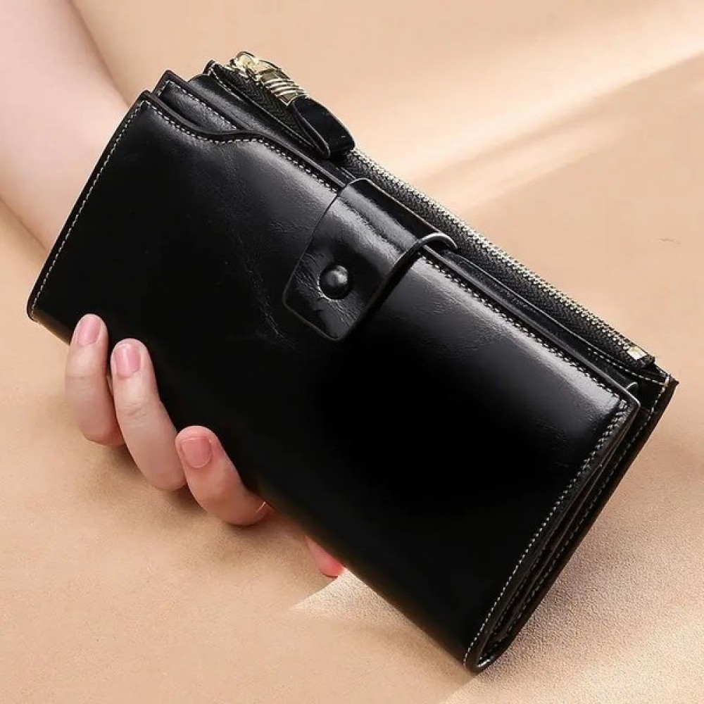 Qiuming Shop Siyah Stil Rfıd Engelleme Hakiki Deri Kadın Cüzdanı Uzun Bayan Deri Çanta Tasarımı Lüks Yağ Balmumu Deri Kadın Cüzdanı Bozuk Para Cüzd... Bayan Cüzdan Fiyatı