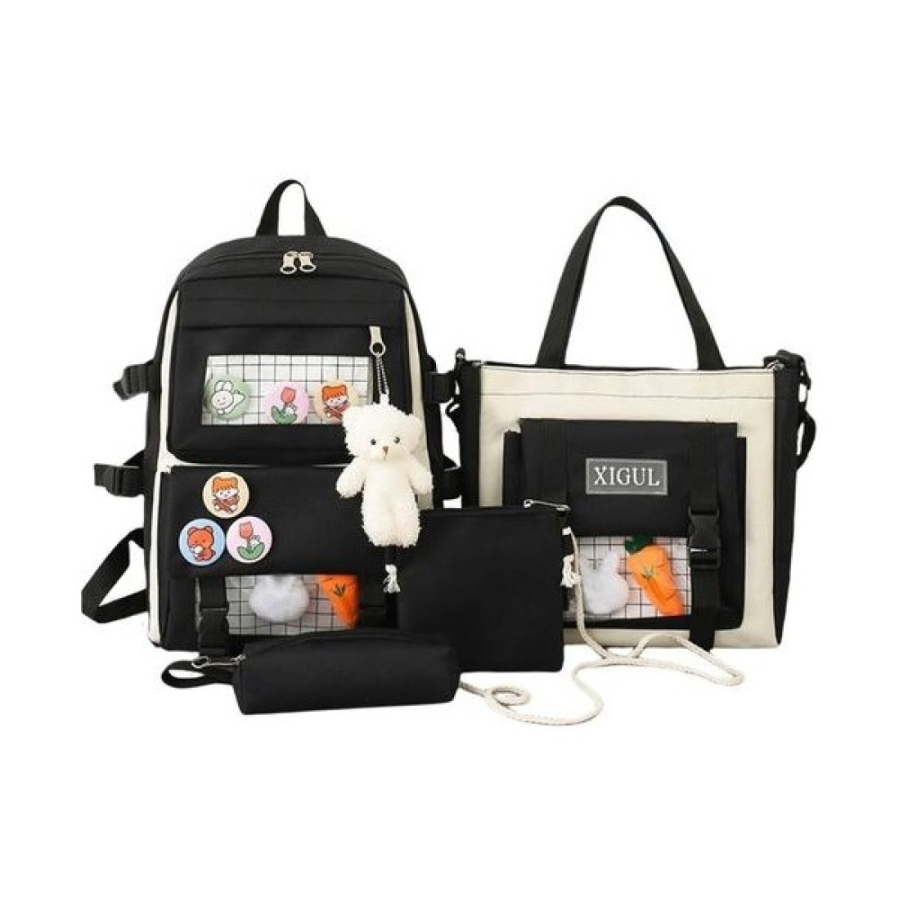 Qixun Kadın Tuval Sırt Çantaları 4 Adet / Takım Seyahat Bookbag Çantası Genç Kız Siyah Için Sırt Çantası (Yurt Dışından) Okul Çantası Fiyatı