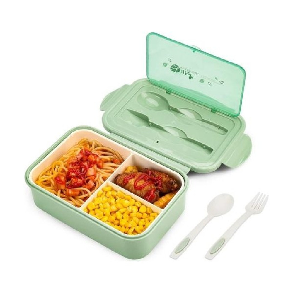 Qixun Sefer Tası Öğle Yemeği Kutusu Sızdırmaz Bento Kutu Seti Bölmeli ve Çatal Bıçaklı Yemek Kabı 1400 Ml. (Yurt Dışından) - Yeşil Saklama Kapları Fiyatı