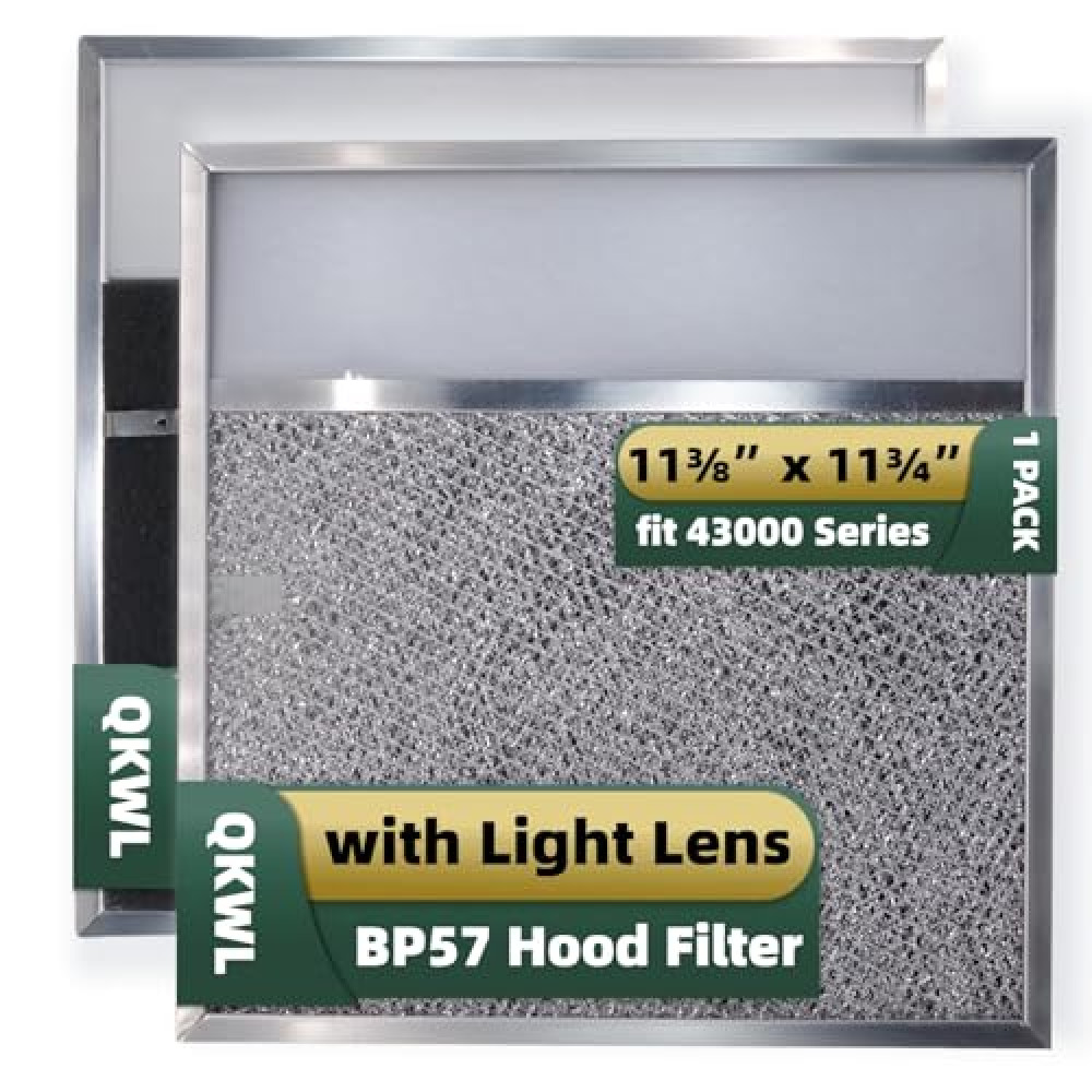 QKWL BP57 Range Hood Filter with Light Lens 11-3/8 x 11-3/4 In 1-Pack Stove Hood Vent Aluminum Grease Air Filter for Broan-NuTone 43000 Series Kitchen Exhaust Range Hood