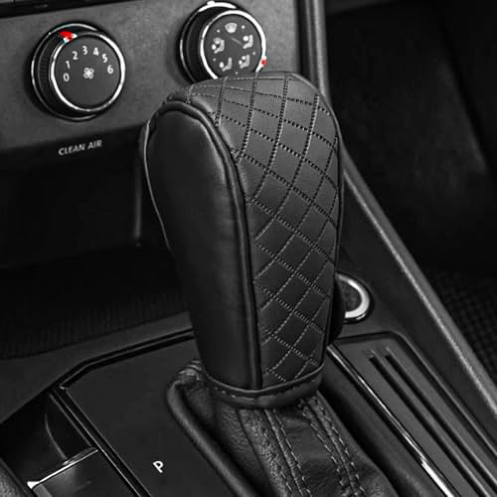 QKYS Leather Car Gear Shift Knob Cover, Upgraded Anti-Slip Design Stick Shift Knob Cover, Universal Durable Car Decorative Accessories Shifter Stick Protector Suitable for Cars,Trucks,SUVs (Black)