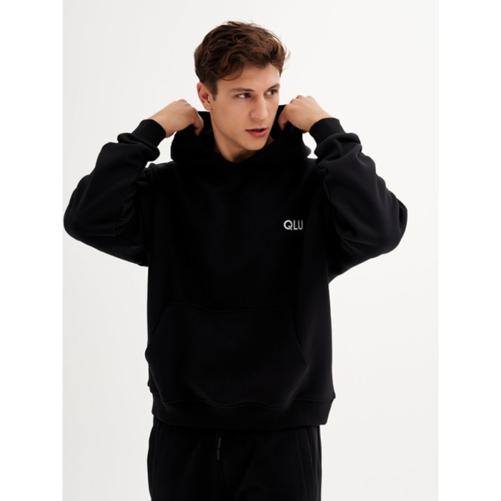 Qlu Erkek Siyah Oversize Kapüşonlu Erkek Sweatshirt Fiyatı