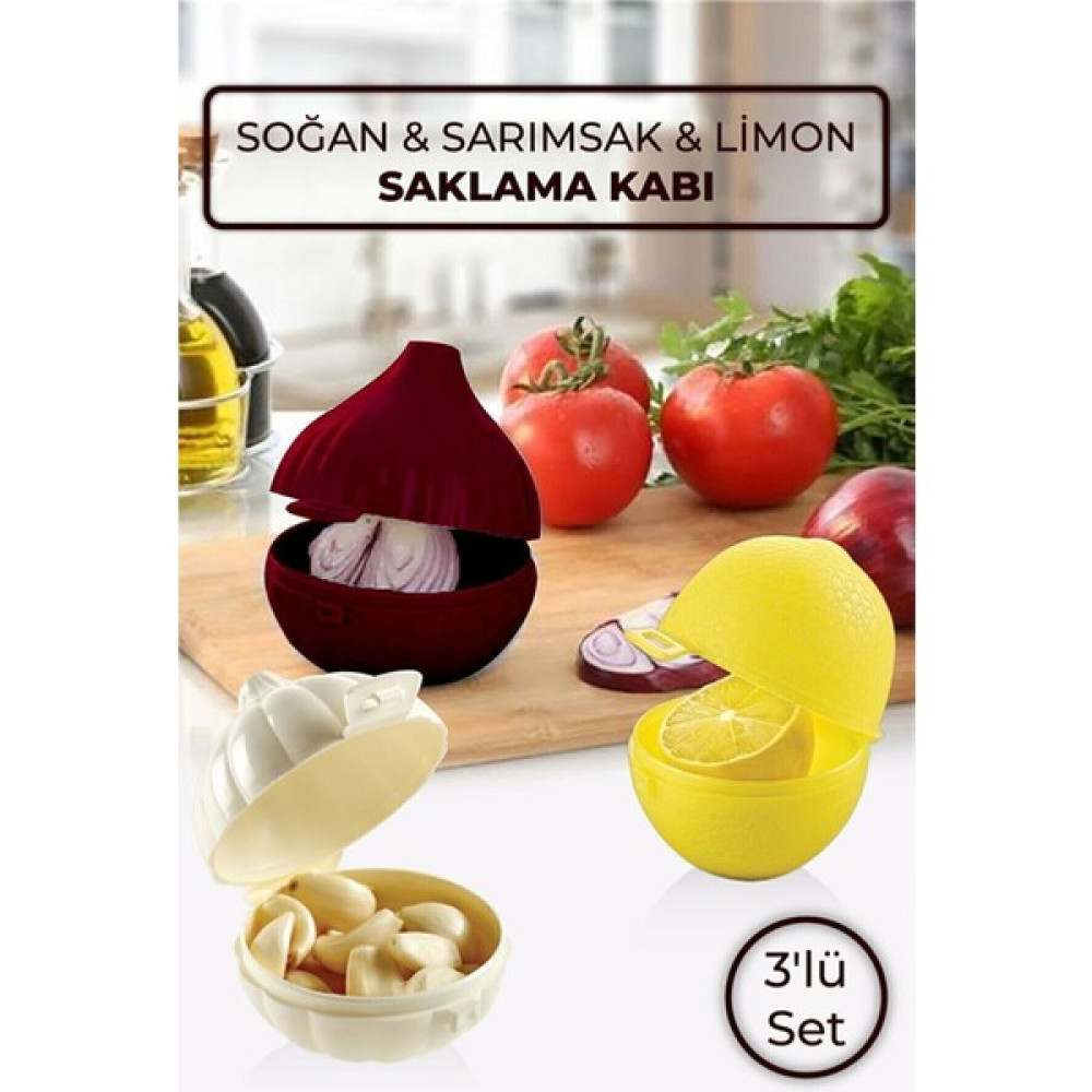 Qlüx 3 Parça Soğan Sarımsak Limon Saklama Kabı - Renkli Saklama Kapları Fiyatı