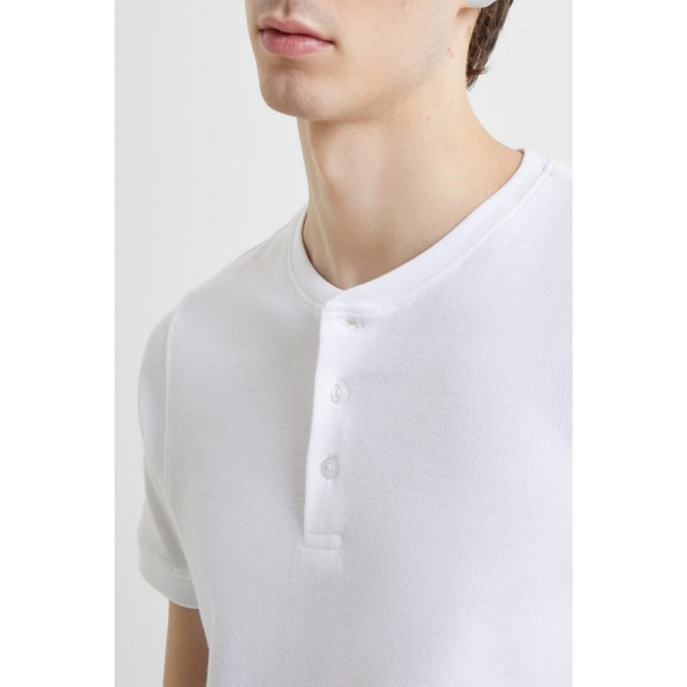 QMARI Beyaz Pike Dokuma Pamuk Yarım Düğmeli Erkek Tişört | Düz Basic Regular Fit Bisiklet Yaka | kısa kollu Tişört - tbu0010 Erkek T-shirt Fiyatı