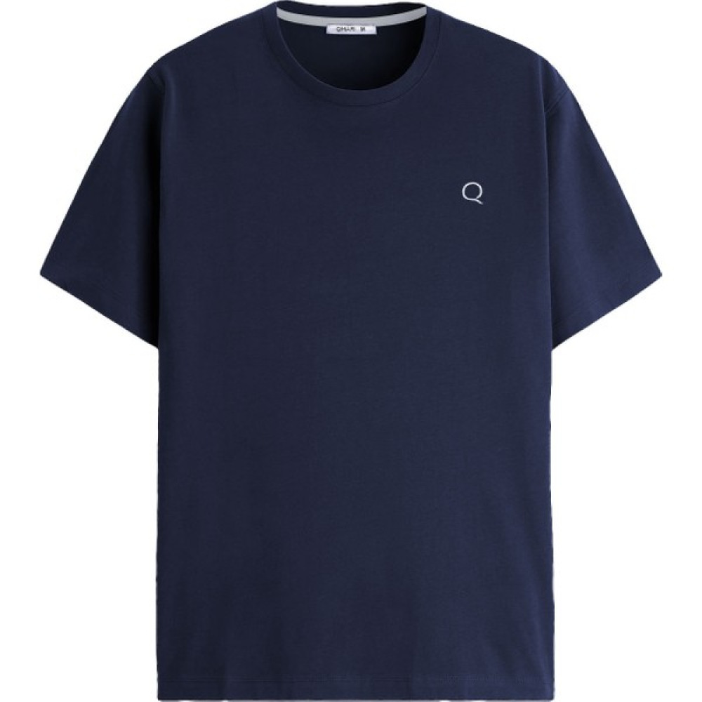Qmari Lacivert Oversize Tişört Erkek Basic Bisiklet Yaka | Düz Pamuklu Tshirt | Beyaz Nakişli Q Logo TRF6001 Erkek T-shirt Fiyatı