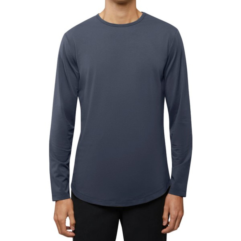 Qmari Oval Kesim Gece Mavisi Basic Bisiklet Yaka Uzun Kollu Erkek Tişört Regular Fit Lacivert Tshirt Full Lıkra TBL5001 Erkek T-shirt Fiyatı