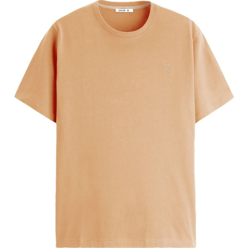 Qmari Turuncu Oversize Tişört Erkek Basic Bisiklet Yaka | Düz Pamuklu Tshirt | Beyaz Nakişli Q Logo TRF6001 Erkek T-shirt Fiyatı