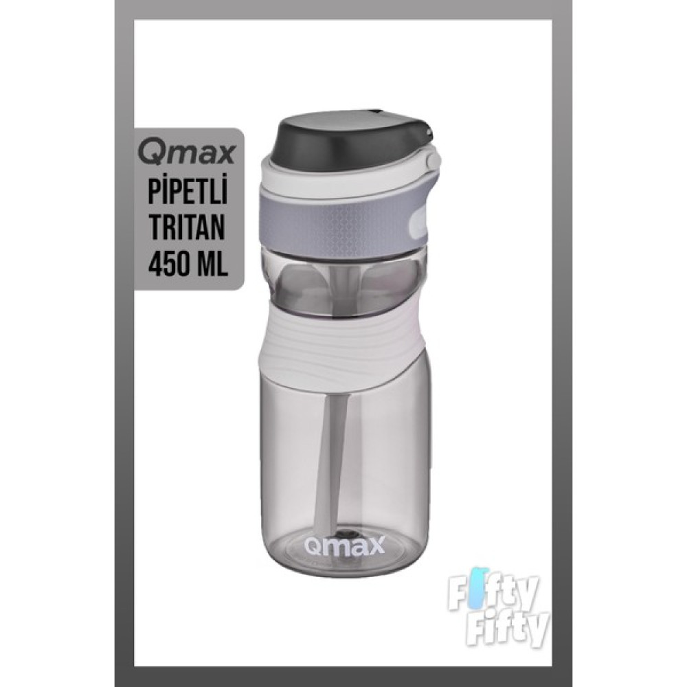 Qmax Pipetli Tritan Bpa Içermeyen Su Matarası 450 ml Gri Suluk Fiyatı