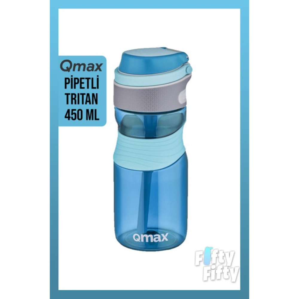 Qmax Pipetli Tritan Bpa Içermeyen Su Matarası 450 ml Mavi Suluk Fiyatı