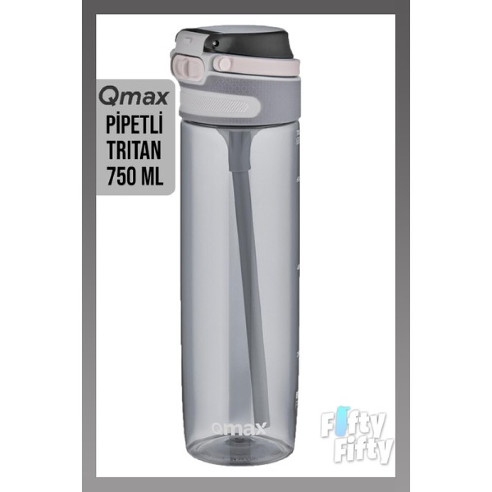 Qmax Tritan Bpa Içermeyen Pipetli Su Matarası 750 ml Gri Suluk Fiyatı