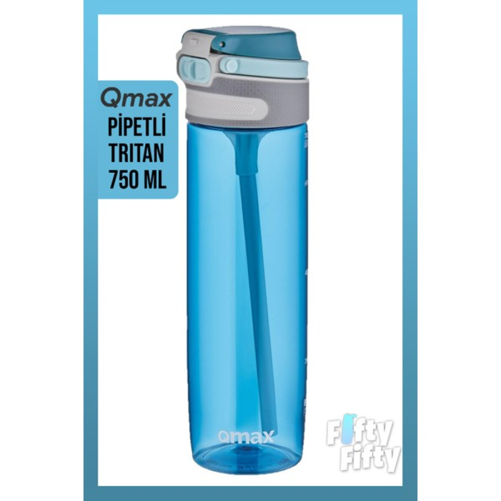 Qmax Tritan Bpa Içermeyen Pipetli Su Matarası 750 ml Mavi Suluk Fiyatı