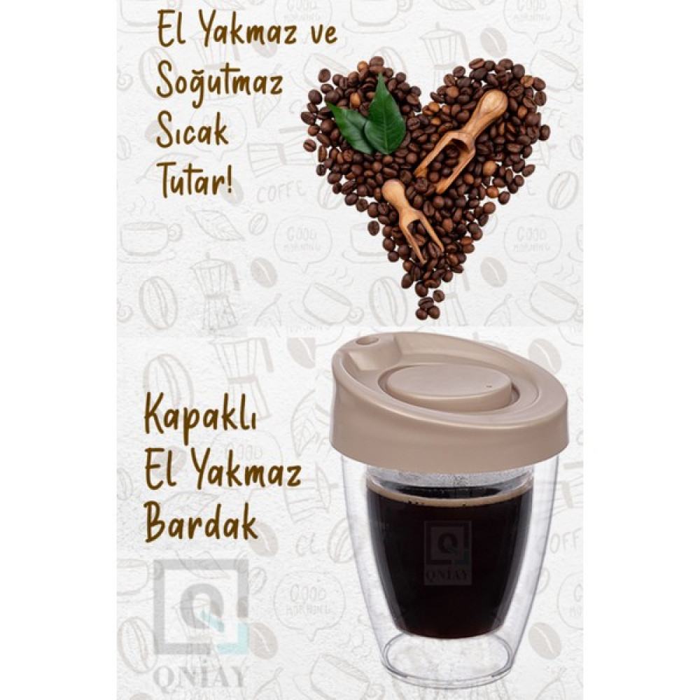 Qniay Çift Cidarlı Espresso Lungo Kahve Bardağı Kapaklı El Yakmaz Bardak Americano Latte Coffe Çay Ev Ofis Kamp Seyahat Çift Çidarlı Bardak Termos Fincan / Bardak / Kahve Takımı Fiyatı