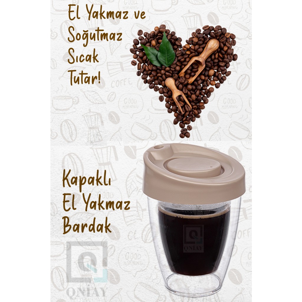 Qniay Çift Cidarlı Espresso Lungo Kahve Bardağı Kapaklı El Yakmaz Bardak Americano Latte Coffe Çay Ev Ofis Kamp Seyahat Çift Çidarlı Bardak Termos Fincan / Bardak / Kahve Takımı Fiyatı