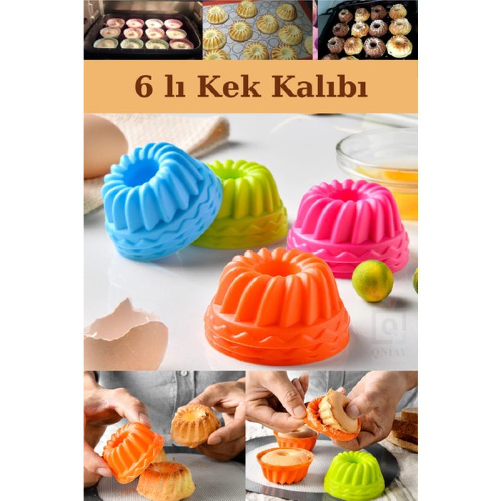 Qniay Pratik 6 Lı Mini Kek Kalıbı 3D Kurabiye Pasta Muffin Kalıpları Silikon Pişirme Kalıbı - 6 Adet Kek Kalıpları Fiyatı