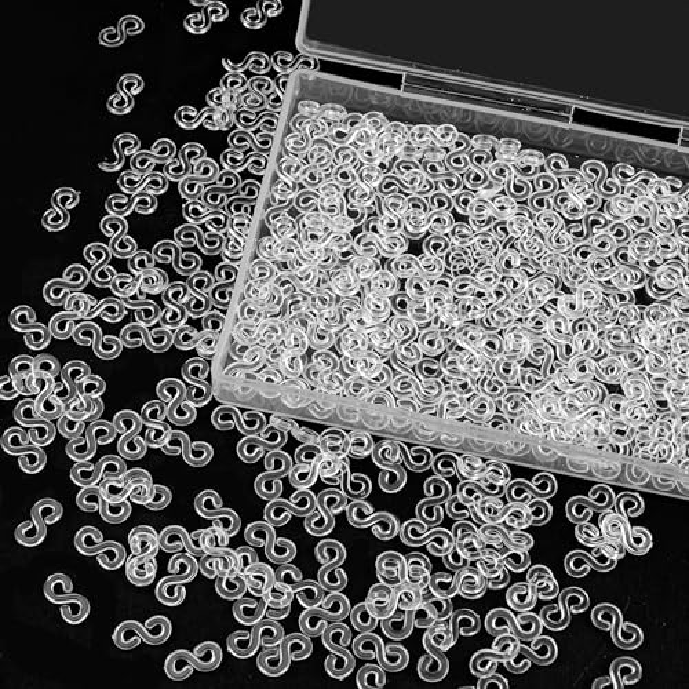 QONCV S Clips, 500 Pieces Boxed, Clear, Loom Rubber Band Clips, Plastic Band Clips, Bracelets DIY Making Refill Kit, Connectors Refills, Loom Bracelets DIY Handicrafts, Exquisite Gadgets.