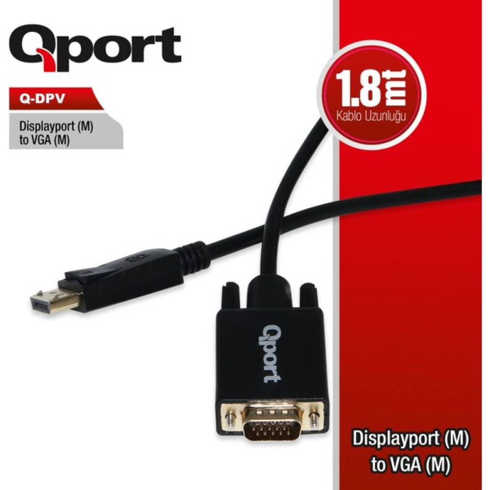 Qport Q-Dpv Dısplay Port(M) To Vga(M) 1.8 Mt Kablo Çevirici Dönüştürücü Q-Dpv Bilgisayar Çevirici ve Adaptörü Fiyatı