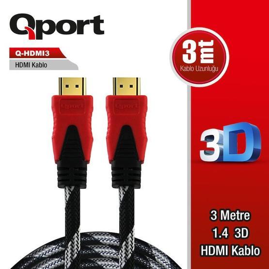 Qport Q-HDMI3 3M Altın Uçlu HDMI Kablo